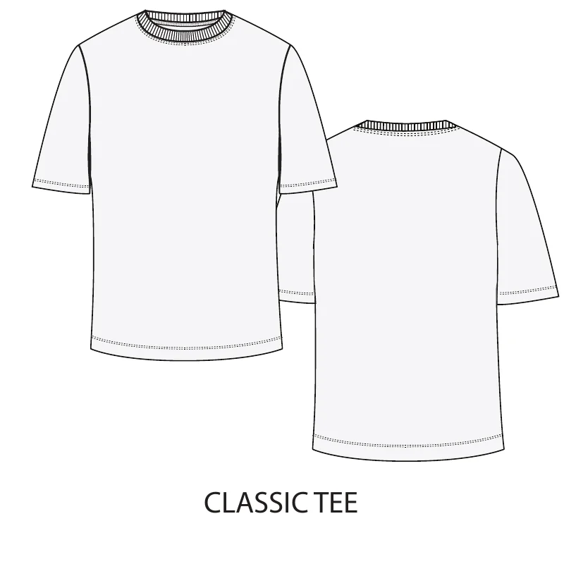 Classic tee tech pack, front and back flat sketch
